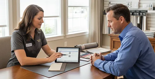 Employee going over an estimate with a customer | Yetzer